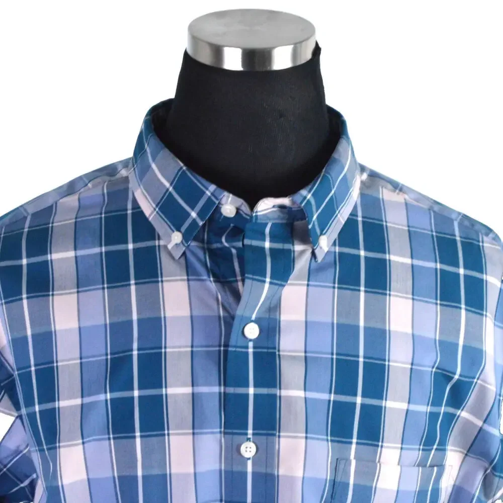 Oak Hill Mens Shirt 1XT Blue White Gray Stripe Wrinkle Free Cool Dry 100% Cotton - Picture 2 of 7